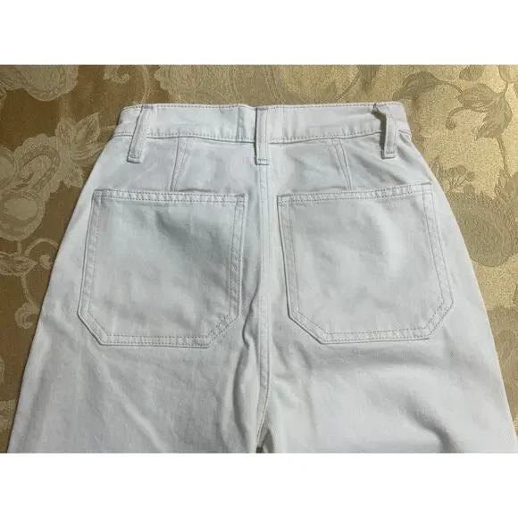 Reformation Size 23 Womens Jeans White Alyssa Stretch HighRise Wide Leg Cropped - Picture 4 of 12